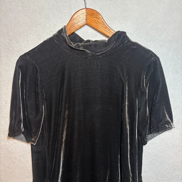 Eileen Fisher Petite Charcoal VELVET Mock Neck Tie Women's Size Small - Picture 2 of 8